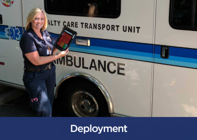 Woman next to ambulance